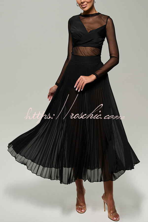 Modern Day Chiffon Pleated High Rise A-line Midi Skirt