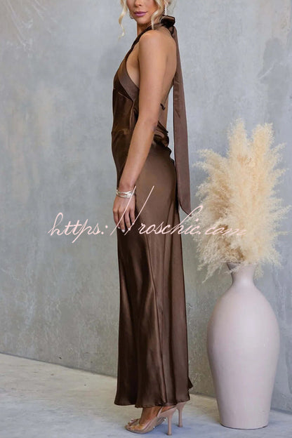 Satin Fashion Halter Backless Slim Elegant Maxi Dress