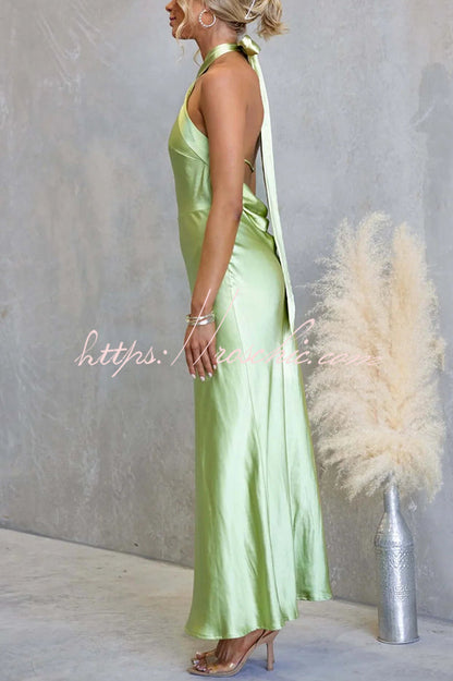 Satin Fashion Halter Backless Slim Elegant Maxi Dress