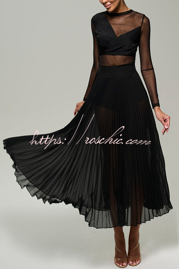 Modern Day Chiffon Pleated High Rise A-line Midi Skirt