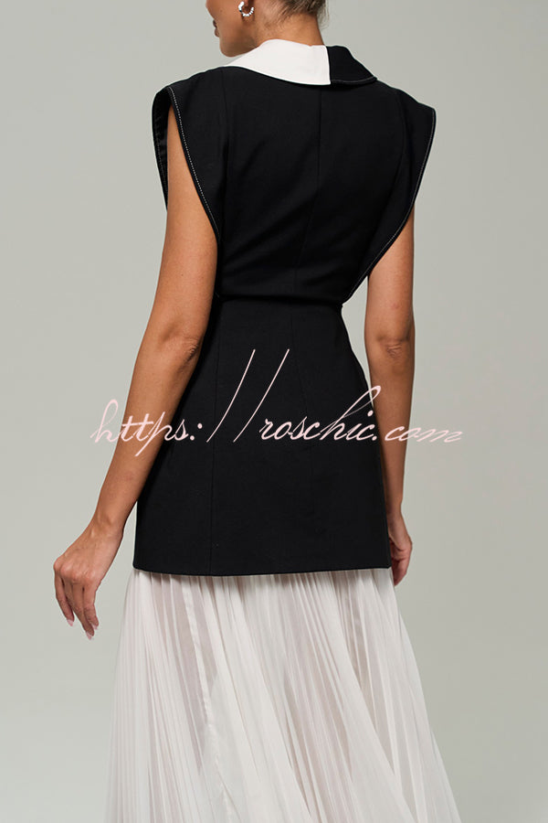 Modern Day Contrast Color Wide Sleeve Waisted Lapel Suit Vest
