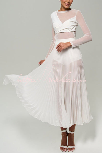 Modern Day Chiffon Pleated High Rise A-line Midi Skirt